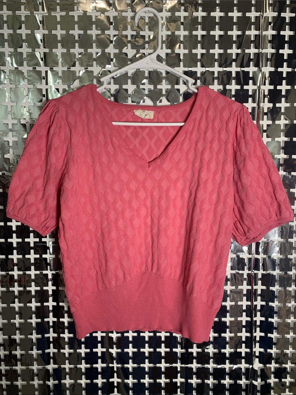 Ember Textured V-Neck Short Sleeve Top in Rose